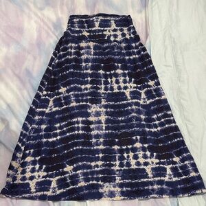 Bobeau Navy and White Tie-Dye A-Line Skirt size small